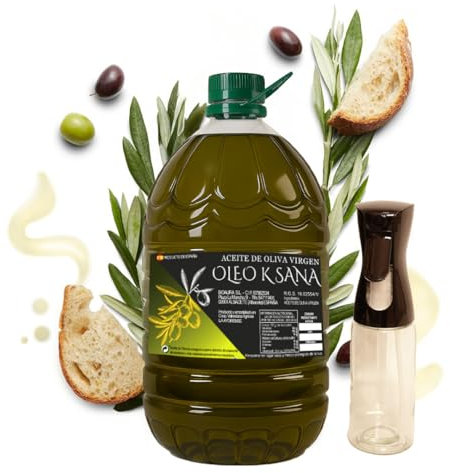 OLEO KSANA Aceite de Oliva Virgen - Dosificador De REGALO - Garrafa Aceite 5 Litros Prensado en Frío - Aove de Oliva Producido en España -De Cooperativa sin mezclas ni refinados- Olive Oil botella PET