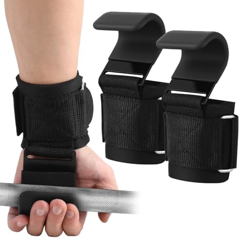 Levantamiento Peso Gancho Correas de Agarre, Antideslizante Recubiertos de Goma,para Musculación, Peso Muerto, Dominadas y Mancuernas, Unisex, Negro