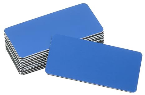 sourcing map 12 Pcs Blank Name Plates, 2 x 1 Engraved Metal Name Plate Laser Strong Adhesive Nameplate Anodized Aluminium Custom Blank Plates for Signs DIY Crafts, Blue