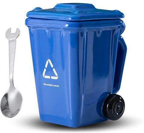 Taza de Café Divertida con Forma de Papelera – Taza de Cerámica con Tapa – Regalo Original 400ml para Amigos y Familia