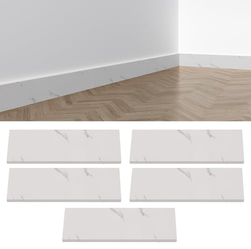 Battiscopa autoadesivo, 5 pezzi, battiscopa in MDF laminato, battiscopa impermeabile per cucina, bagno (bianco marmo)
