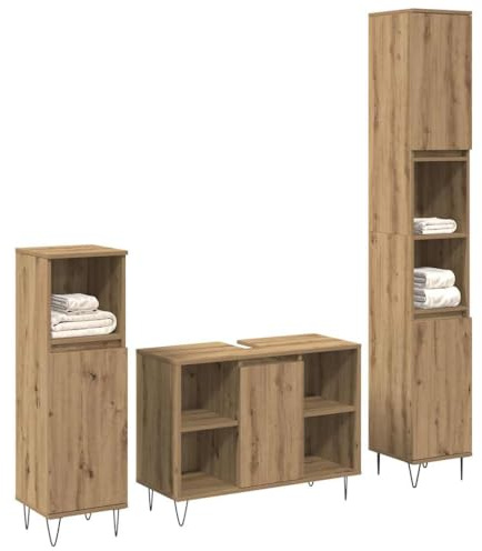 vidaXL Badezimmermöbel-Set 3 STK. Artisan-Eiche 30 x 30 x 180 cm | Glatte, handwerklich gestaltete Eichenstruktur für einen modernen Look, Zahlreiche Regale und Fächer vorhanden,