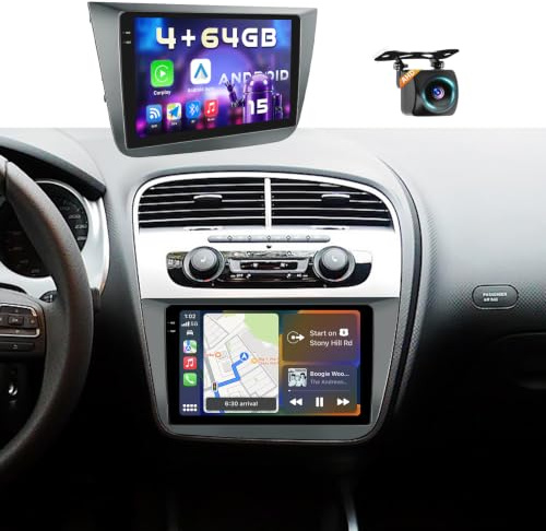 Fuluku 4+64GB Android 15 Radio para Seat Altea 2004-2015, Toledo 2004-2009 | Wireless Carplay Android Auto Pantalla Táctil 9 Pulgadas 2 DIN Autoradio con GPS, Bluetooth, FM RDS, 32EQ DSP, Cámara Trasera