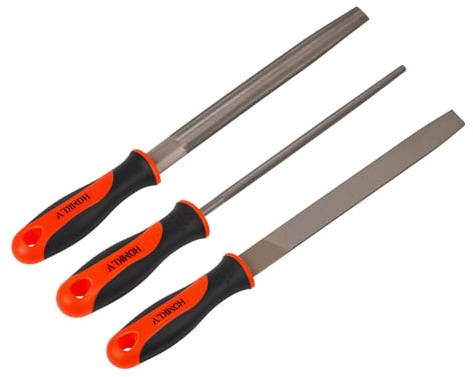 HOMKLV 3-Piece 8-Inch Professional File Set, High Carbon Steel Metal Files with Flat/Half-Round/Round Shapes, Ideal for Metal, Wood, Plastic & DIY Projects