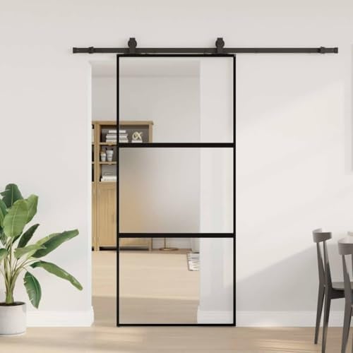Amorsee Glasschiebetür Komplettset 90x205 cm, Schiebetür Komplettset, Schiebetüren, Wandmontage, Schiebetürsystem, Zimmertüren Komplett-Set Glasschiebetüren, Mate y transparente Type-8