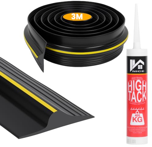 NUTKIT Garagentordichtung 3M 18mm, Garagentor Schwellendichtung mit Kleber | mit 400ml Kleber, Universeller Gummi Garagentor Dichtung, Bodenpuffer-Bodenabdichtung Wetterfest für Saubere＆Trockene Garagen