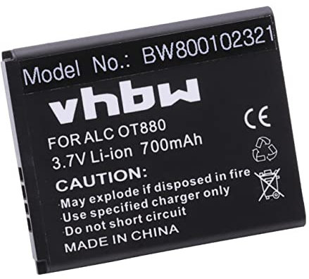 vhbw Li-Ion battery 700mAh (3.7V) for mobile phone smartphone phone Alcatel One Touch OT-585D, OT-602, OT-602D, OT-708 Mini Rainbow