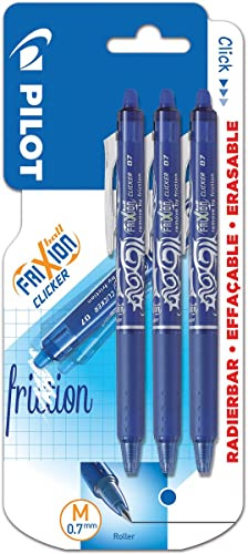 Pilot Clicker Tintenroller, einziehbar, radierbar, 0,7 mm Spitze, Blau, 3 Stück