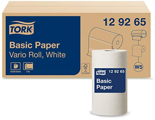 Tork Papier d'Essuyage Basic Vario Rouleau blanc W5, Essuie-mains multi-usages, 10 x 55 m, 129265