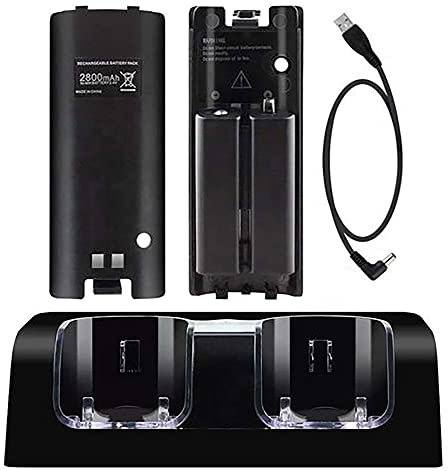 OSTENT Ladegerät Dock Station + 2 Batterie Packs Kompatibel für Nintendo Wii Remote Controller Farbe Schwarz