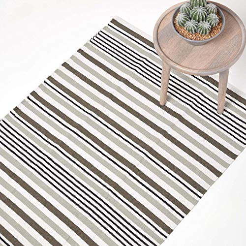 HOMESCAPES Extra Large Modern Striped Cotton Rug, Black and Grey, 150cm x 240cm (5ft x 8ft) (XL) Contemporary Scandinavian Living Room & Bedroom Mats