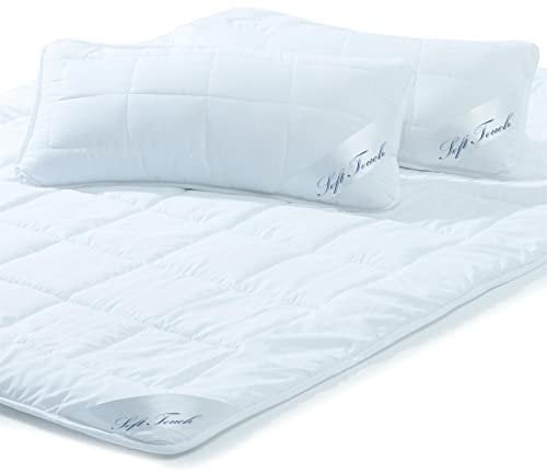 aqua-textil Soft Touch Bettdecke Ganzjahresdecke 200 x 200 cm Set inkl 2X Kopfkissen 40 x 80 cm Winter Sommer Steppdecke Oeko-TEX