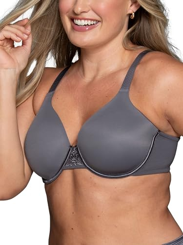 Vanity Fair Women's Full Figure Beauty Back Smoothing Bra, 4 Way Stretch Fabric, Lightly Lined Cups up to H - Underwire - Steele, 36DD