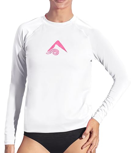Kanu Surf Rashguard da Donna a Maniche Lunghe UPF 50+, Bianco, XL