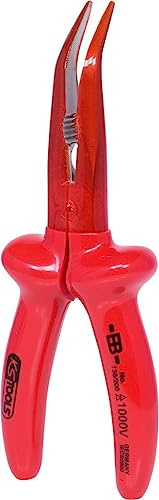 KS Tools 117.1719 CLASSIC 1000V Flachrundzange, beschichteter Arbeitskopf, gebogen, 200mm