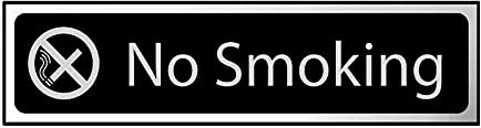 No Smoking Sign - Self-Adhesive PVC - Black and Chrome Effect - 200mm x 50mm