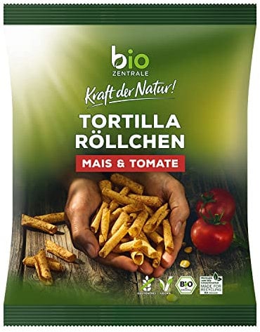 biozentrale Tortilla Röllchen Chips | 12 x 125 g Chips Bio und leckere Tortilla Rolls | Ideal für Salsa Dip & Tortilla Dip | Alternative zu Paprika Chips & Nachos