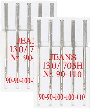 BIG-SAM - Nähmaschinennadeln - Jeans, Leder, Jersey, Stretch oder Mix - 5, 10 oder 20 Stück - geschliffener Flachkolben - 130R/705H - Maschinennadeln für Haushalts Nähmaschinen (Jeans, 10 Nadeln)