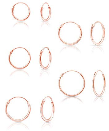Set da 5 Orecchini Argento 925 Placcati Oro Rosa 18K - Orecchini a Cerchio Oro Rosa - Cerchietti Piccoli Classici Ipoallergenici - Spessore 1.2 mm - Diametro 10, 12, 14, 16, 18 mm