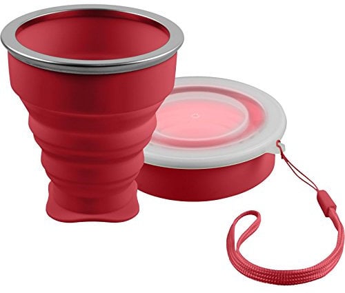 shibby Silicone Pieghevole - Bicchiere Colore Rosso, Coppa da Viaggio Pratica Bicchiere da Campeggio - 210ml