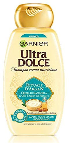GARNIER ULTRA DOLCE SHAMPOO CREMA NUTRIZIONE RITUALE D'ARGAN 400ML.CREMA DI MANDORLA&OLIO DIARGAN
