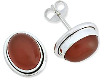 Ohrstecker 925 Silber Karneol orange roter Stein Edelstein Ohrringe echt Silber Damen Sterling Silber Stecker Geschenk(MOS-064-16)
