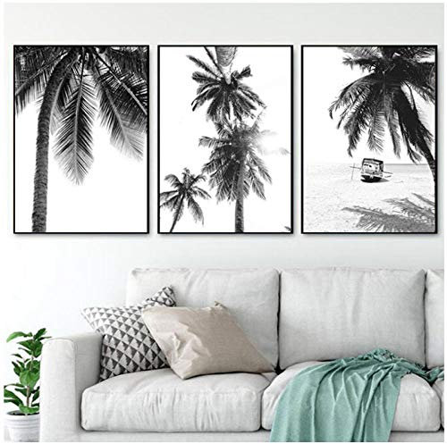 Dayanzai Nordic Tropical Palmier Toile Peinture sur toile Noir Blanc Poster Paysage Art Mural Décoration Maison Salon 40 x 50 cm x 3 pièces Sans cadre