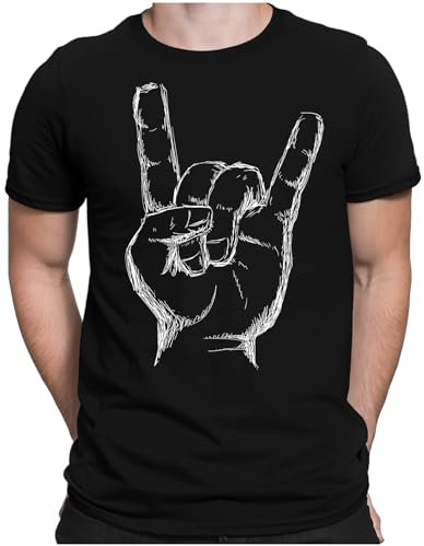PAPAYANA Herren T-Shirt - Heavy Metal Hand Motiv - Funshirt Regular Fit - Rock Musik Punk - Schwarz - Small