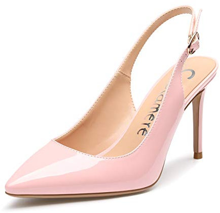 Castamere Scarpe col Tacco Donna Cinturino Regolabile Tacco a Spillo Sandali Moda 8.5CM Pelle Verniciata Rosa Scarpe EU 44