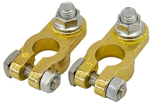 Ampper Brass Battery Terminal Connectors, Top Post Battery Terminals Clamp Set for Marine Car Boat RV Vehicles (1 Pair)