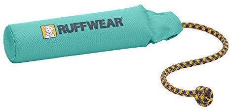 RUFFWEAR Lunker Floating Throw Toy - Dog Toy for Active Dogs, Strong Material with Rope Handle, Easy to Throw Tugger Game, Floats in Water, Outdoor Pet Boredom Breaker, Aurora Teal