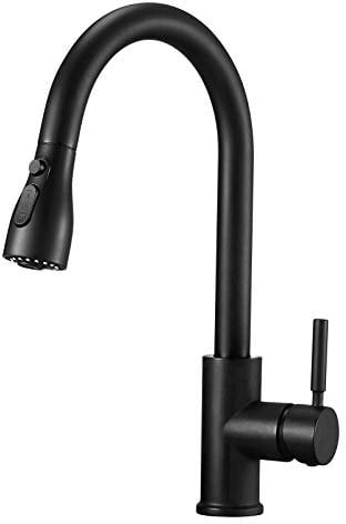 Peppermint Black Kitchen Taps with Pull Out Spray Single Lever Kitchen Mixer Taps 1 Hole High Arc Matt Black Faucet Sink Mixer Tap with Pull Out Hose Stream Spray Pause 3 Function Sprayer