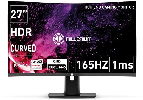 MILLENIUM MD27PRO165 - Monitor Curvo Gaming da 27 QHD (2560x1440p, 165 Hz, 1 ms, TN, 300cd/m2, HDR, 16:9, 1x HDMI, 2X Display Port)