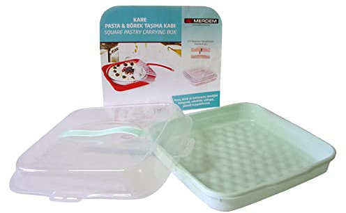 WH WORKING HOUSE TARTERA TARTAS PASTELES REPOSTERIA CAJA EXPOSITOR PLASTICO CON ASA PLEGABLE CIERRES HERMETICOS CUADRADA VERDE