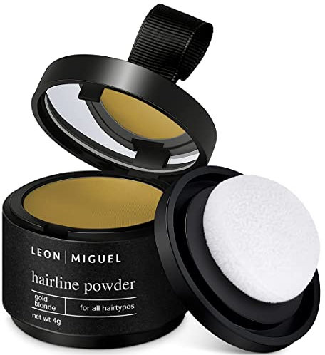 LEON MIGUEL Ansatzpuder - wasserfestes Hairline Powder als perfekten Haar Concealer zum Ansatz kaschieren für Frauen und Männer, unsichtbares Haar Make-up zur Haarverdichtung - 4g (Goldblond)