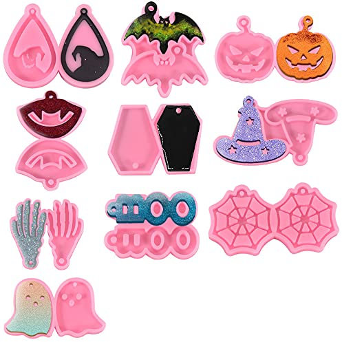 CENPEK 10 Stück Halloween-Fondantformen, Halloween-Silikonformen, Kuchen-Fondantformen, Geisterkürbis-Spinnen-Formen, Schokoladenkuchen, Süigkeitenformen