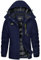 KEFITEVD Warm Übergangsjacke für Damen Winter Dicke Polyester Stehkragen Winterjacke mit Hook Loop Bündchen Thermojacke für Winterradfahren Allwetterjacke Dunkelblau XL