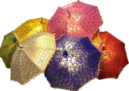 10 Pcs Lot (Pink Silk Umbrella) Indian Wedding Umbrella Handmade Umbrella Decorations Vintage Parasols Cotton Umbrellas Indian Handmade Designer Cotton Umbrella By ARISE EXPORT