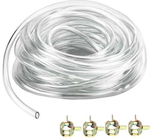 5 Metres 8mm ID x 11mm OD Clear Flexible PVC Tubing, Water Air Pipe Hose with 4 Hose Clamps Oil Hose Garden Aquarium Pond Hose