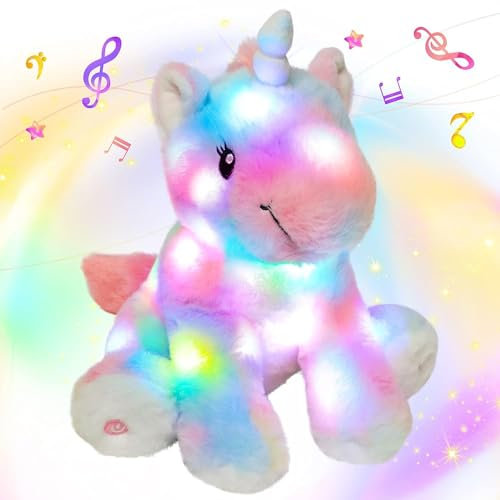 Hopearl LED Musical Plüsch Einhorn Bunt Leuchtet Singendes Plüschtier Lautstärkeregulierung Schlaflied Animierte Beruhigung Geburtstagsgeschenke für Kinder Kleinkind Mädchen, Regenbogen, 30.5cm