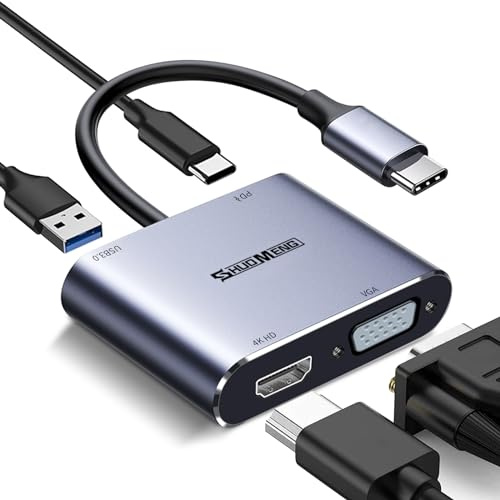 Hub USB C 4 in 1, adattatore multiporta da tipo c a HDMI, 4K HD, VGA, porta di ricarica da 100 W, USB3.0, compatibile con Switch, Steam Deck, Rog Ally iPhone 15 Pro/Max, MacBook Pro/Air, iPad Pro