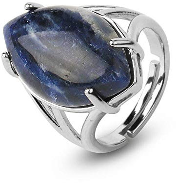Natürlicher Großer Sodalith-Ring Blauer Kristall-Pferdeaugen-Form-Ring, Verstellbarer Damen-Ring Mit Offenem Stein, Reiki-Balance, Knöchel-Finger-Ringe, Ewigkeitsring Für Frauen, Mädchen, Männer