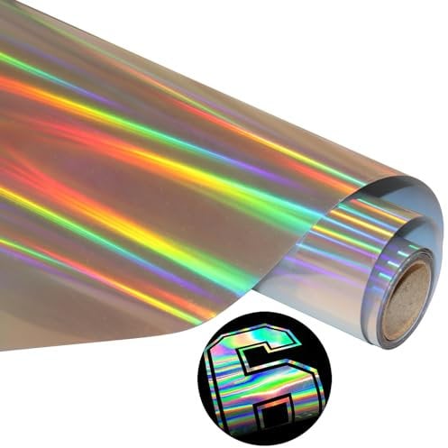 Holographic Htv Reflective Rainbow Heat Transfer Vinyl Silver HTV Vinyl Rolls 10 Inch x 6 Feet Iron on Vinyl for Cricut, T-Shirts DIY Design, Silhouette Cameo & Heat Press Machine
