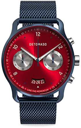 DeTomaso SORPASSO MACCHINA Blue Rot Herren-Armbanduhr Analog Quarz Mesh Milanese Dunkelblau