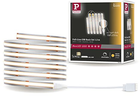 Paulmann 71048 MaxLED 1000 LED Strip Full-Line COB Komplettset 1,5m 18W 1620lm 528LEDs/m 2700K 40VA dimmbar Silber Kunststoff