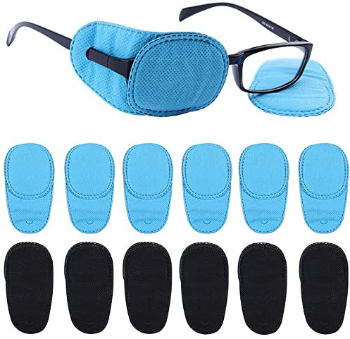 12 Stück Augenklappen für Brillen YUTOU Vliesstoff Amblyopie Augenklappen Kinder BrilleAugenklappe Lazy Eye Patch für Kinder Faules Auge Amblyopie Strabismus(Schwarze und Blau)