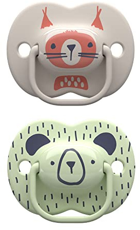 Tommee Tippee Moda Schnuller, symmetrisches Design, BPA-freie Silikon-Binkies, 6-18 m, 2 Stück, Woodland Friends