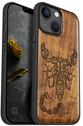Carveit Handyhülle für iPhone 14, Nussbaum-Skorpion Stamm | Holz Cover kompatibel MagSafe Silikon Stoßfeste Case, Magnetisch Hull für iPhone 14 Handyhulle