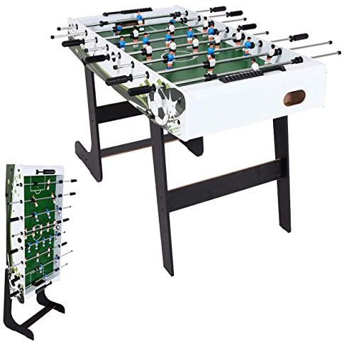 Mendler Tischkicker London, Kicker Kickertisch Tischfussball, klappbar 84x121x105 - weiß/grün Fußballmotiv