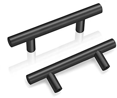 PinLin 20 Stück Schrankgriffe Schwarz 64mm Lochrabstand Küchengriffe Edelstahl Möbelgriffe T-Balken Schubladengriffe